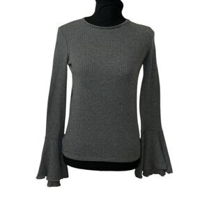 Zara Gray Ribbed Bell sleeve Crew Neck Top(Size Small)